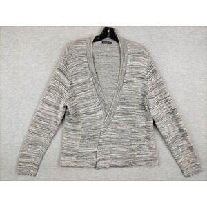 Eileen‎ Fisher Womens Sweater L Gray Ribbed Cardigan Organic Open Career Office